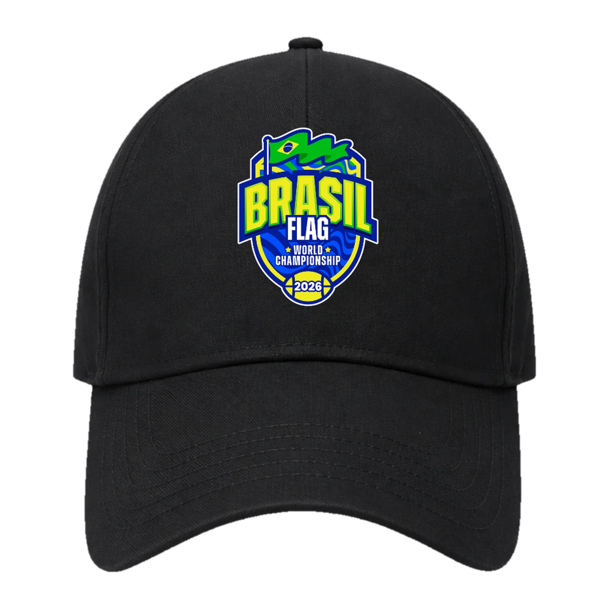 Boné de aba curva preto com o escudo colorido do Brasil Flag World Championship 2026