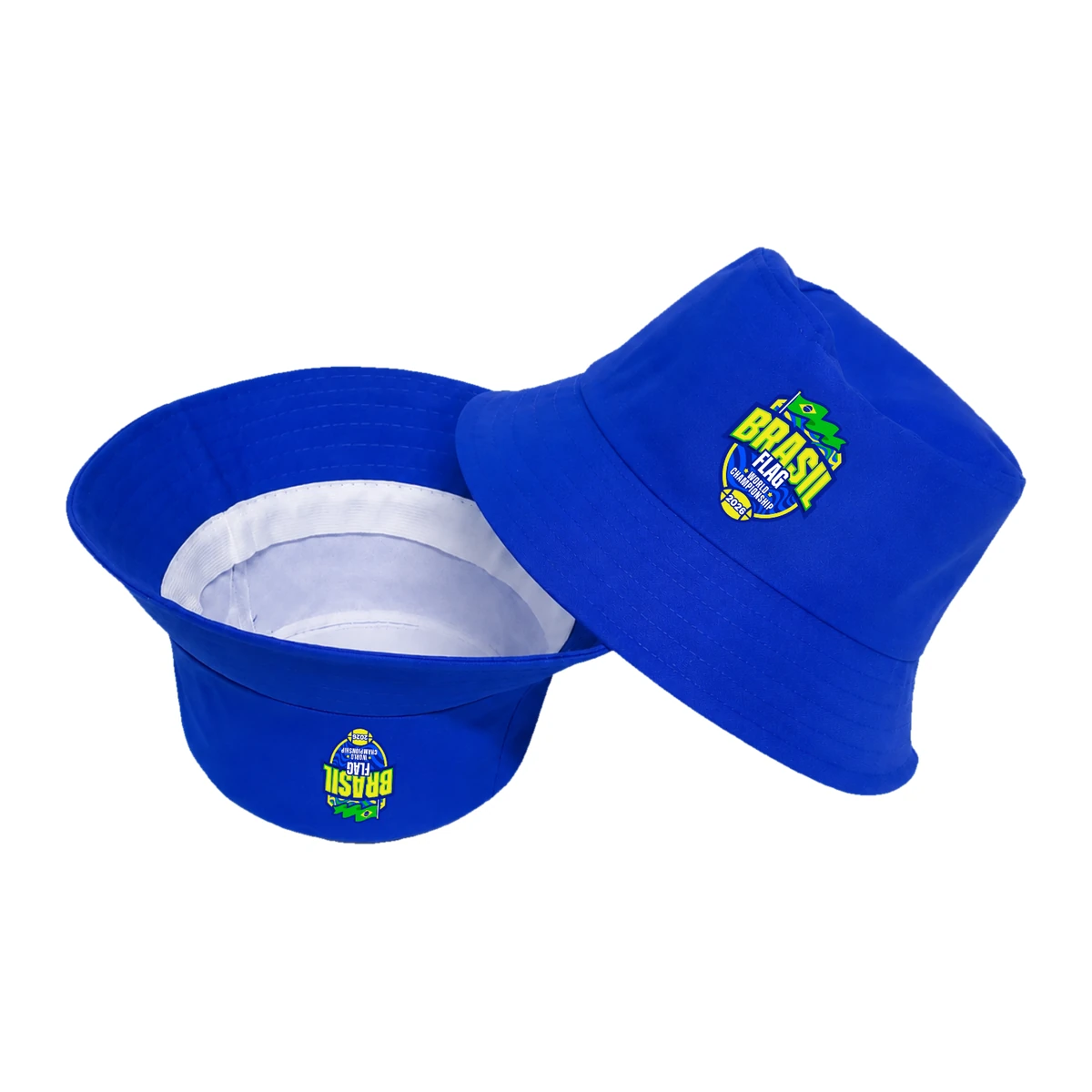 Bucket hat azul royal com o escudo do Brasil Flag World Championship 2026
