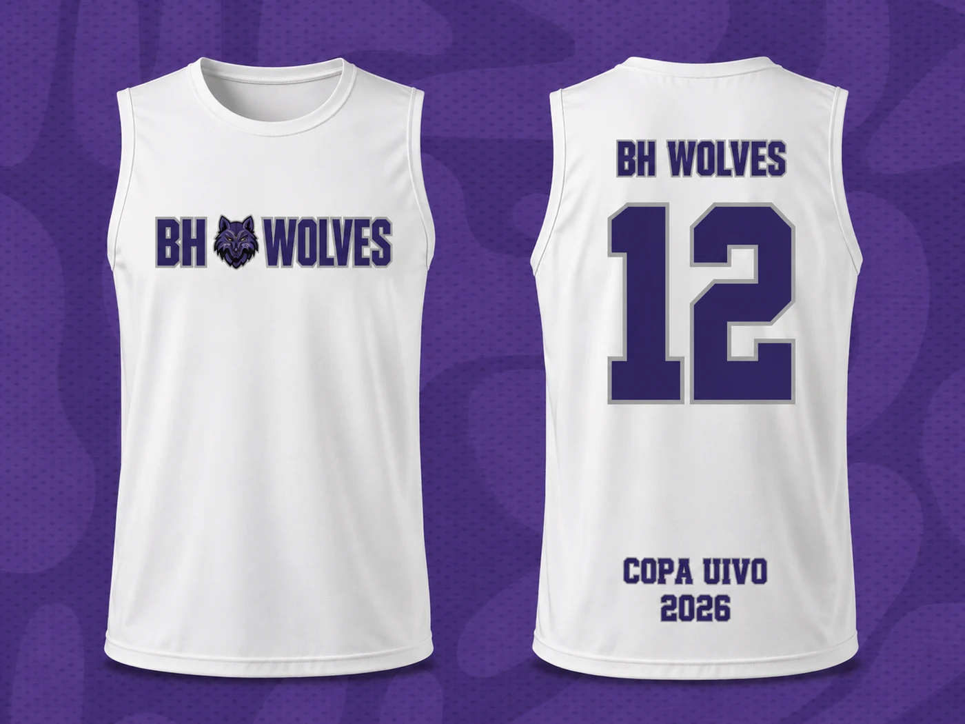 Regata de jogo branca BH Wolves Copa Uivo 2026, frente e costas